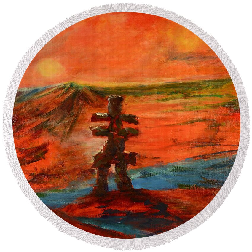 Abstract Art Round Beach Towel featuring the painting Top Of The World by Sher Nasser