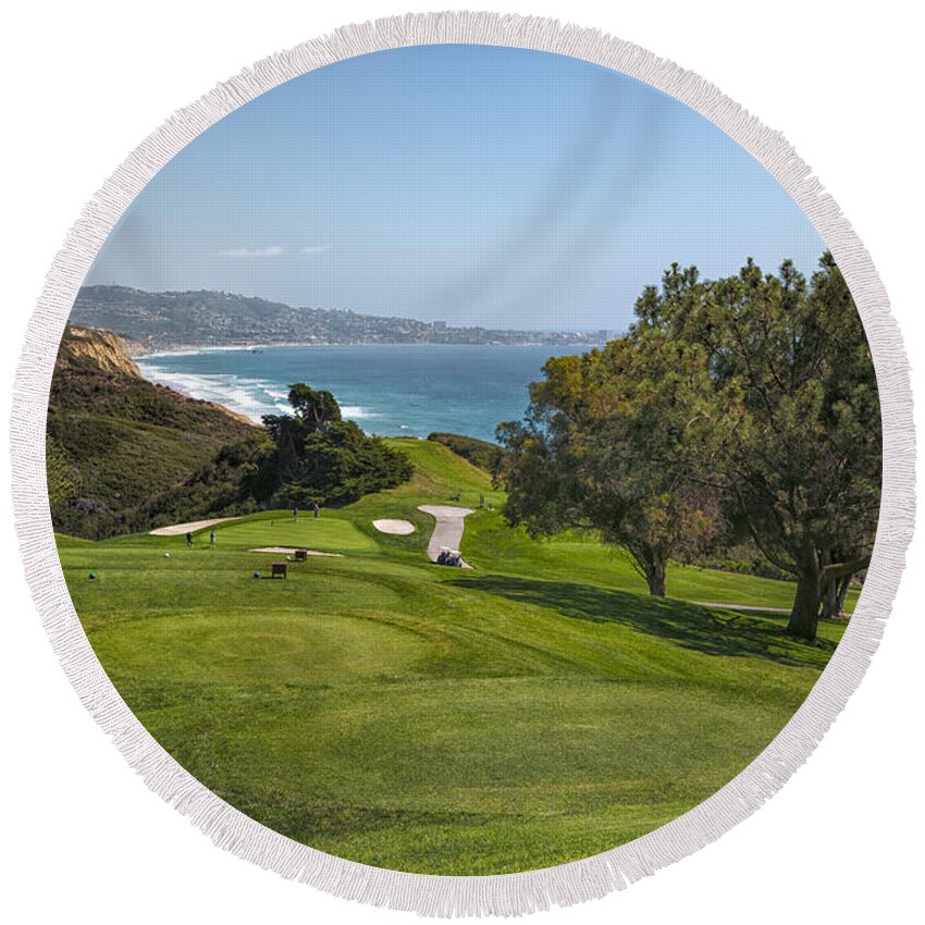 3scape Round Beach Towel featuring the photograph Torrey Pines Golf Course North 6th Hole by Adam Romanowicz