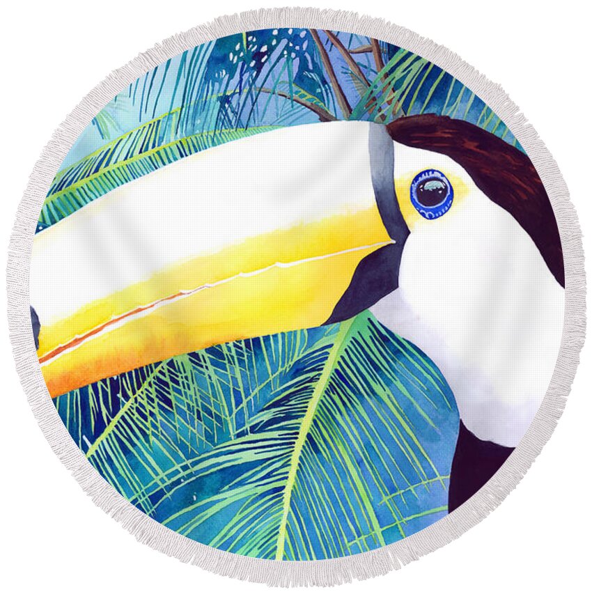 Toucan Round Beach Towel featuring the painting Toucan by Pauline Walsh Jacobson