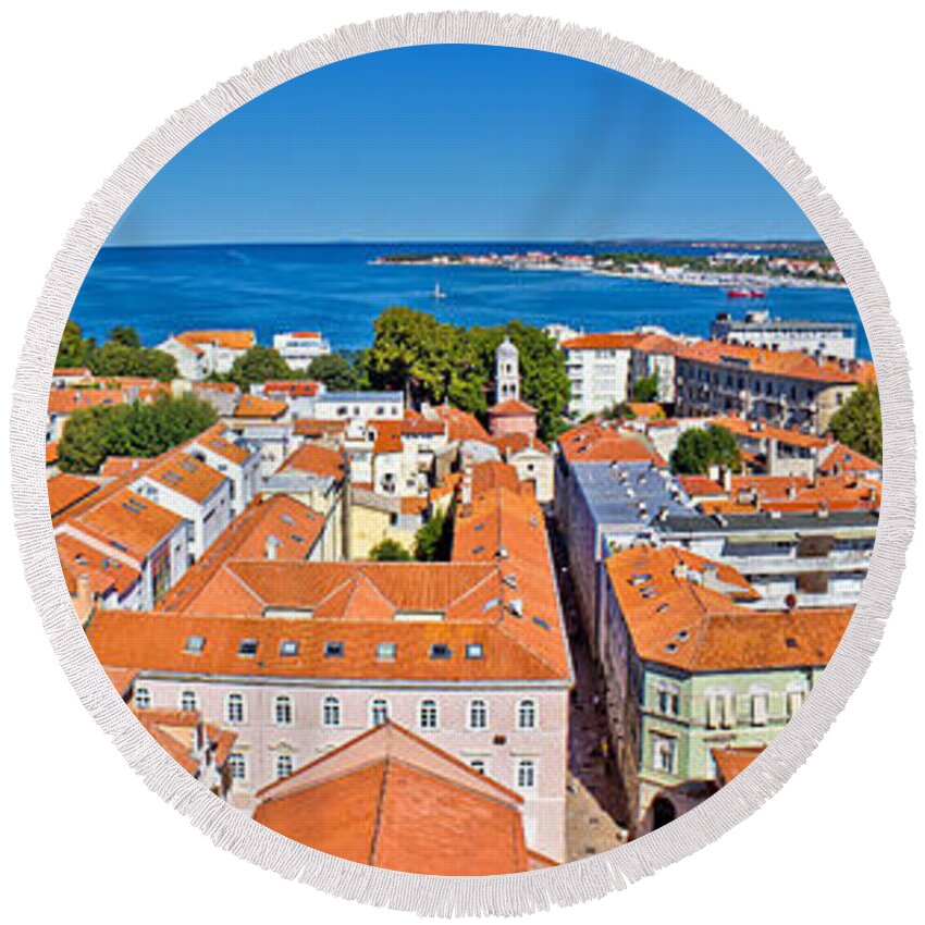 Zadar Round Beach Towel featuring the photograph Town of Zadar panoramic view by Brch Photography