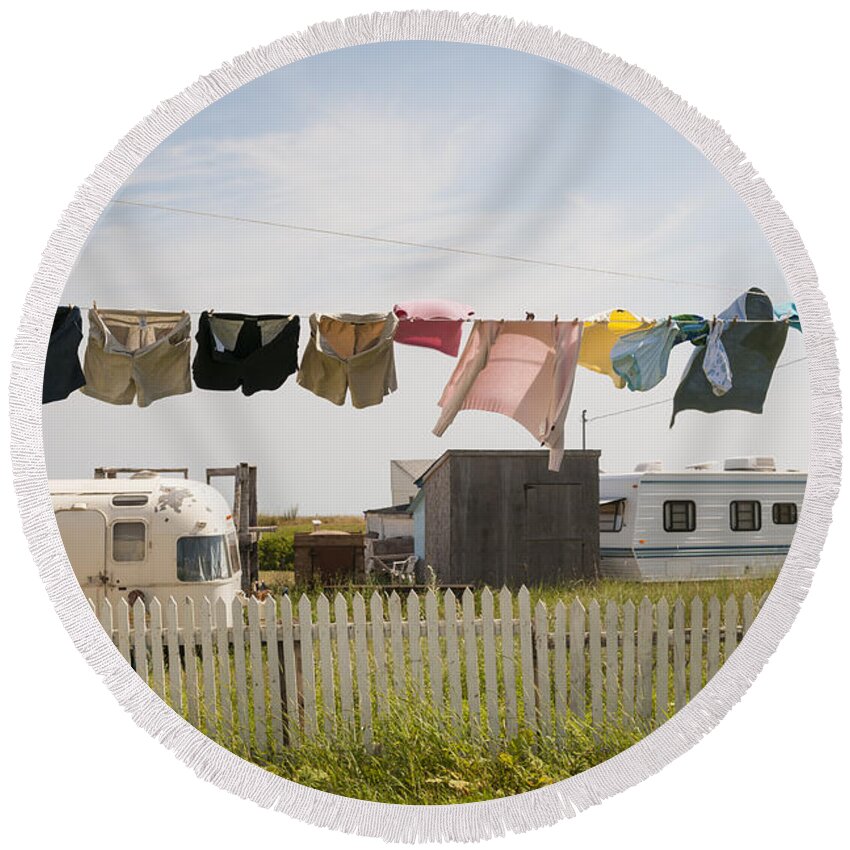 Trailers Round Beach Towel featuring the photograph Trailers in North Rustico by Elena Elisseeva