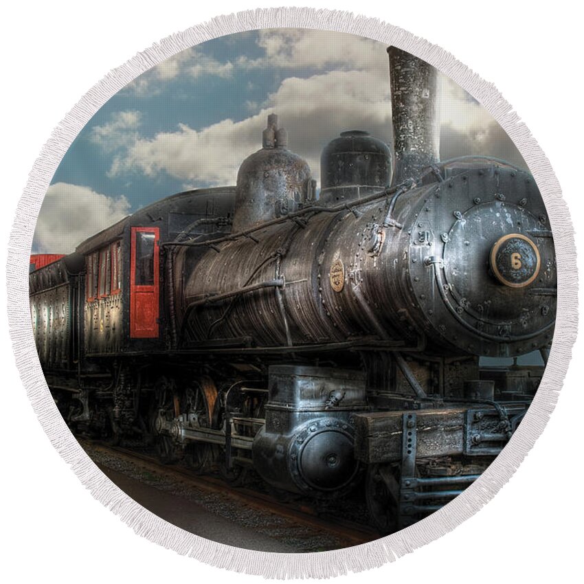 Savad Round Beach Towel featuring the photograph Train - Engine - 6 NW Class G Steam Locomotive 4-6-0 by Mike Savad