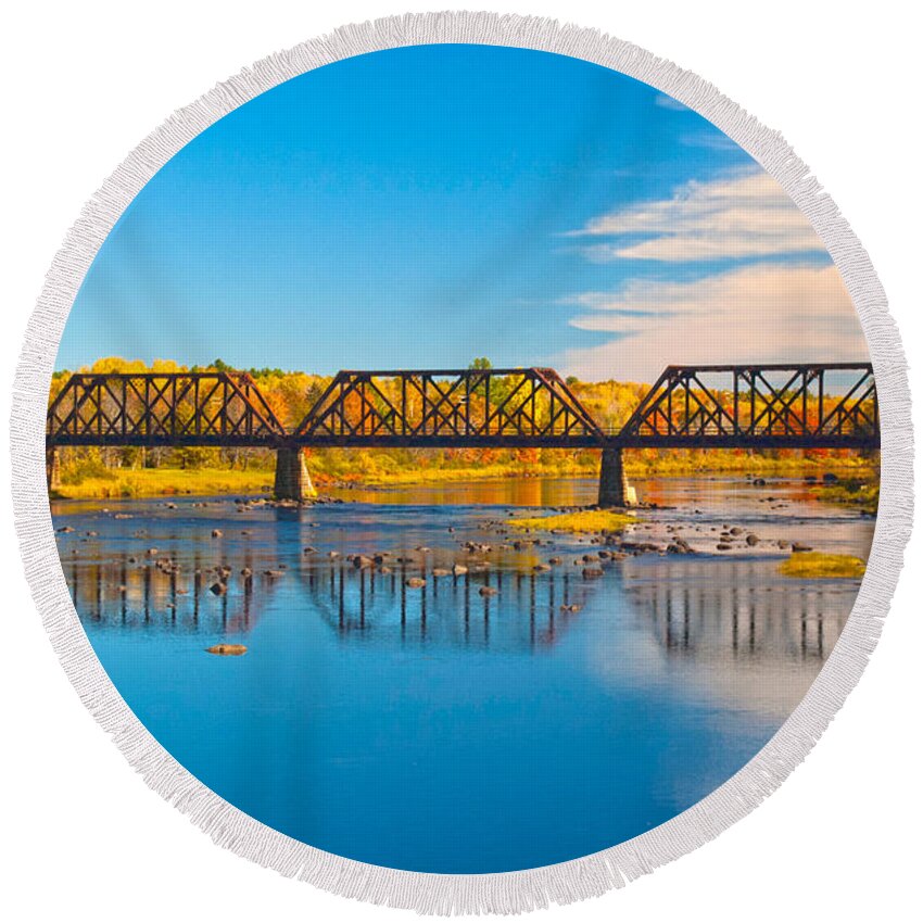 Railroad Round Beach Towel featuring the photograph Train Trestle by Alana Ranney
