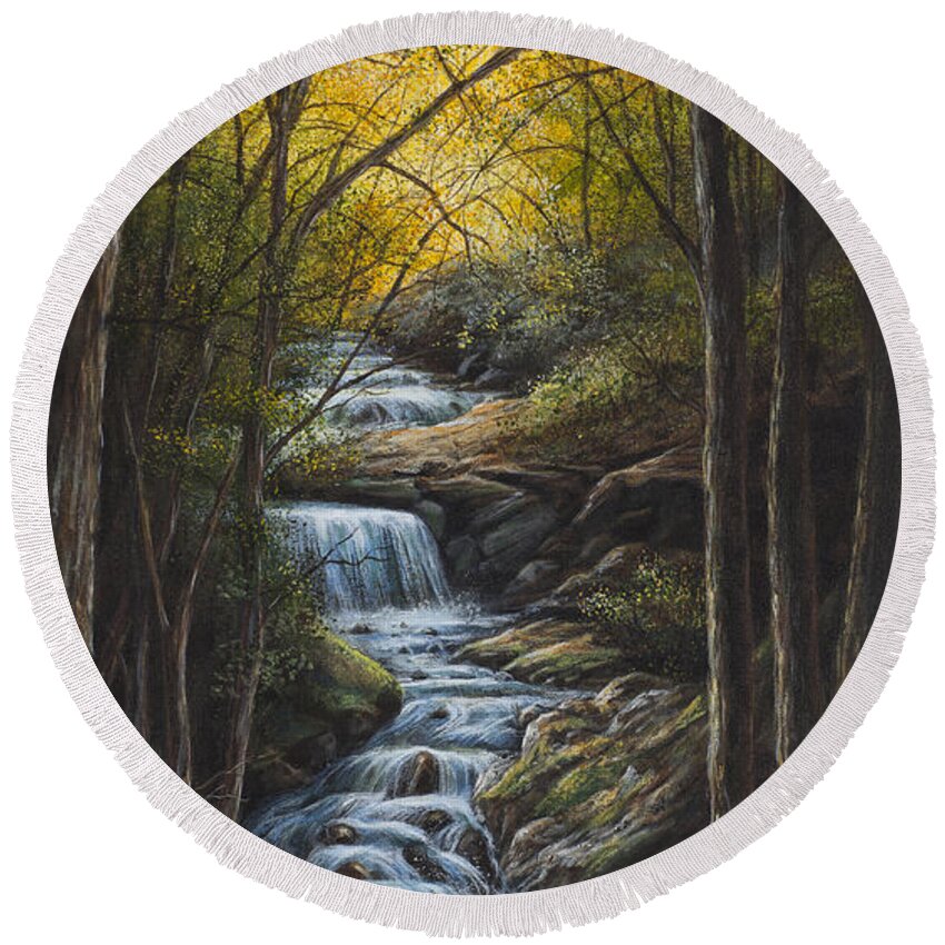 Landscape Round Beach Towel featuring the painting Tranquility by Kim Lockman