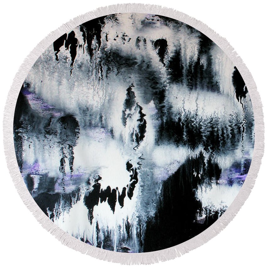 Black And White Round Beach Towel featuring the painting Dancing In The Rain Abstract Contemporary Painting by Michelle Joseph-Long