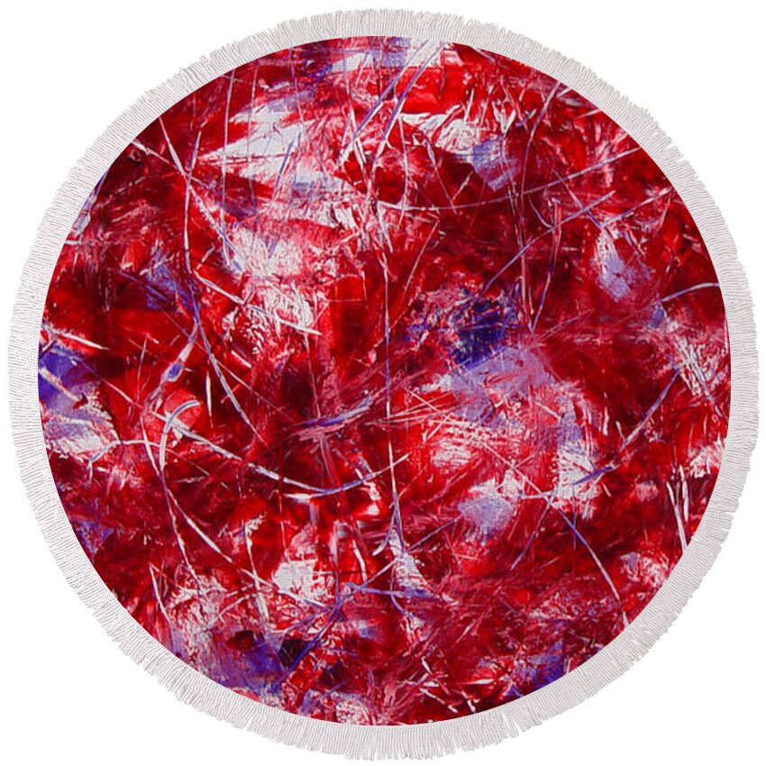Abstract Round Beach Towel featuring the painting Transitions with White Red and Violet by Dean Triolo