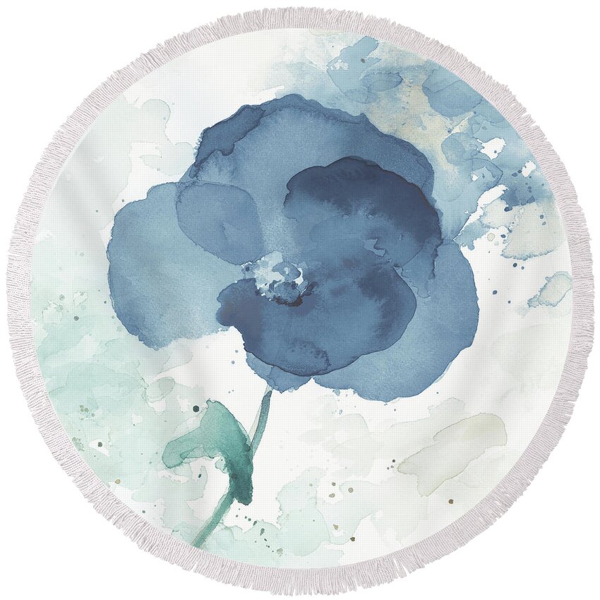Translucent Round Beach Towel featuring the painting Translucent Blue Poppy I by Lanie Loreth