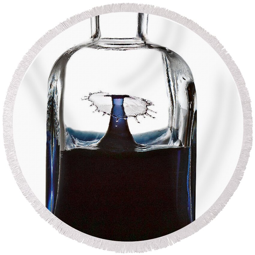 Water Drop Collision Inside A Bottle Round Beach Towel featuring the photograph Trapped In A Bottle by Susan Candelario