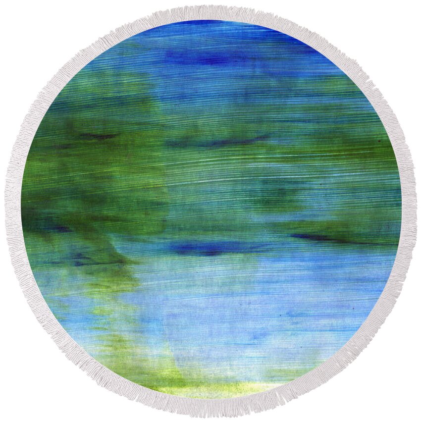 Abstract Round Beach Towel featuring the painting Traveling West by Linda Woods