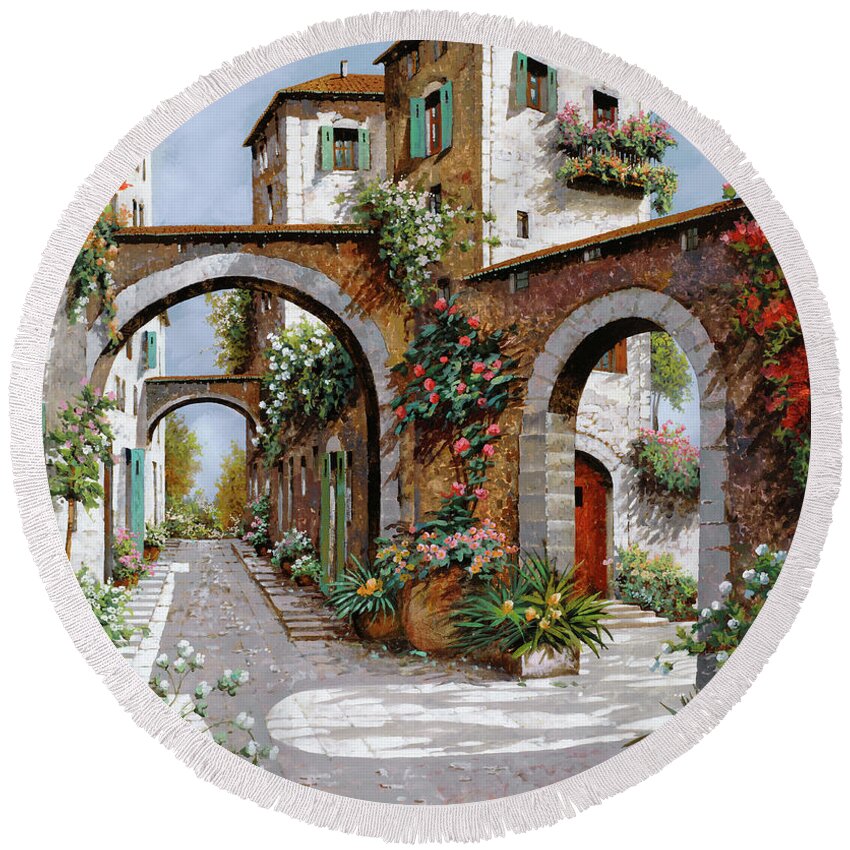 Arches Round Beach Towel featuring the painting Tre Archi by Guido Borelli