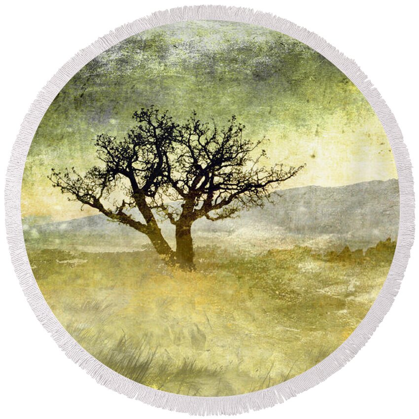 Trees Round Beach Towel featuring the photograph Tree at Dusk in Waikoloa 3 by Ellen Cotton