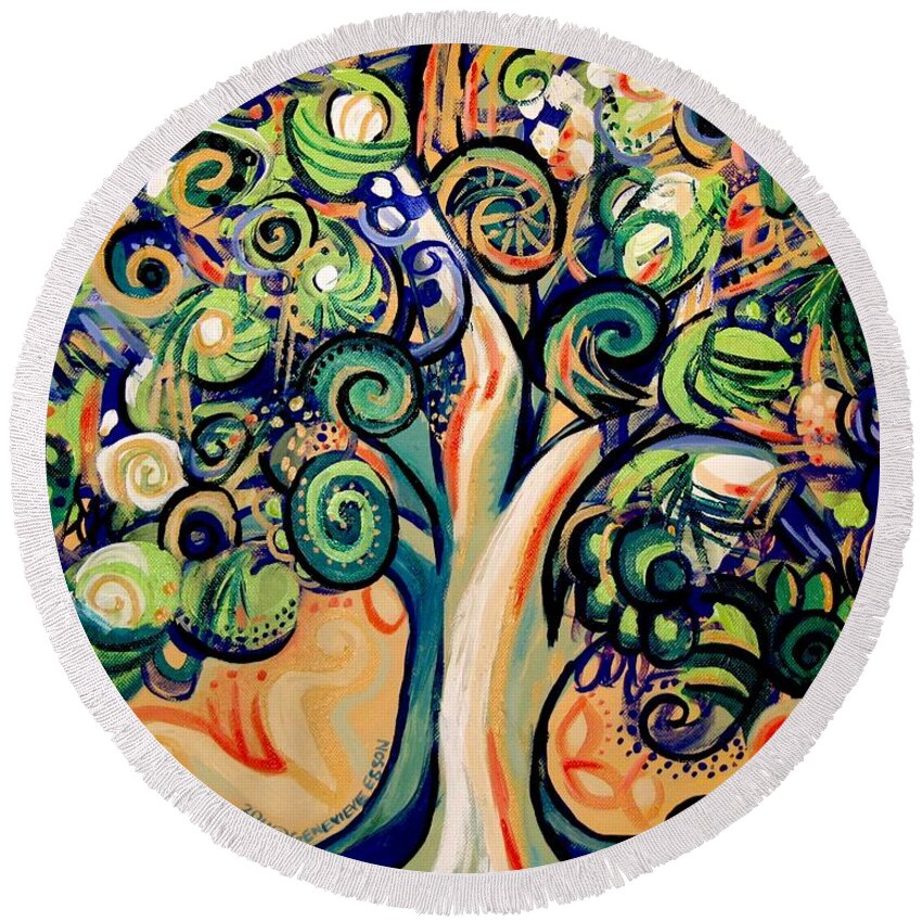 Tree Round Beach Towel featuring the painting Tree Candy 2 by Genevieve Esson