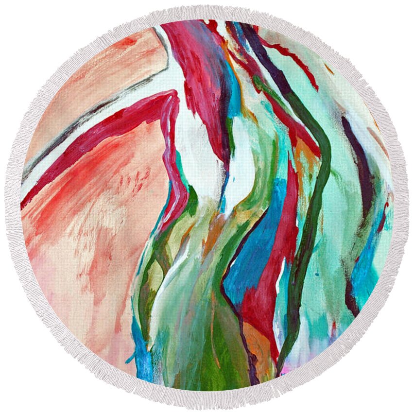 Abstract Landscape Art Round Beach Towel featuring the painting Tree of War Pain by George D Gordon III