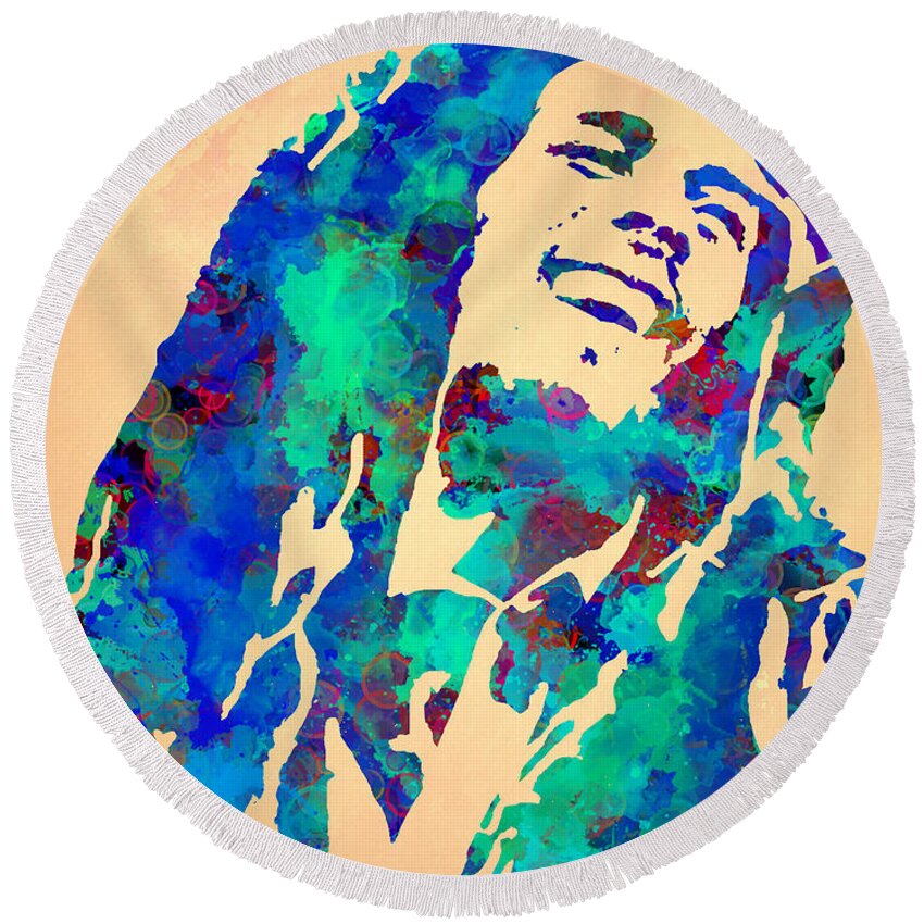 Bob Marley Round Beach Towel featuring the painting Tribute To Bob Marley watercolor painting by Georgeta Blanaru