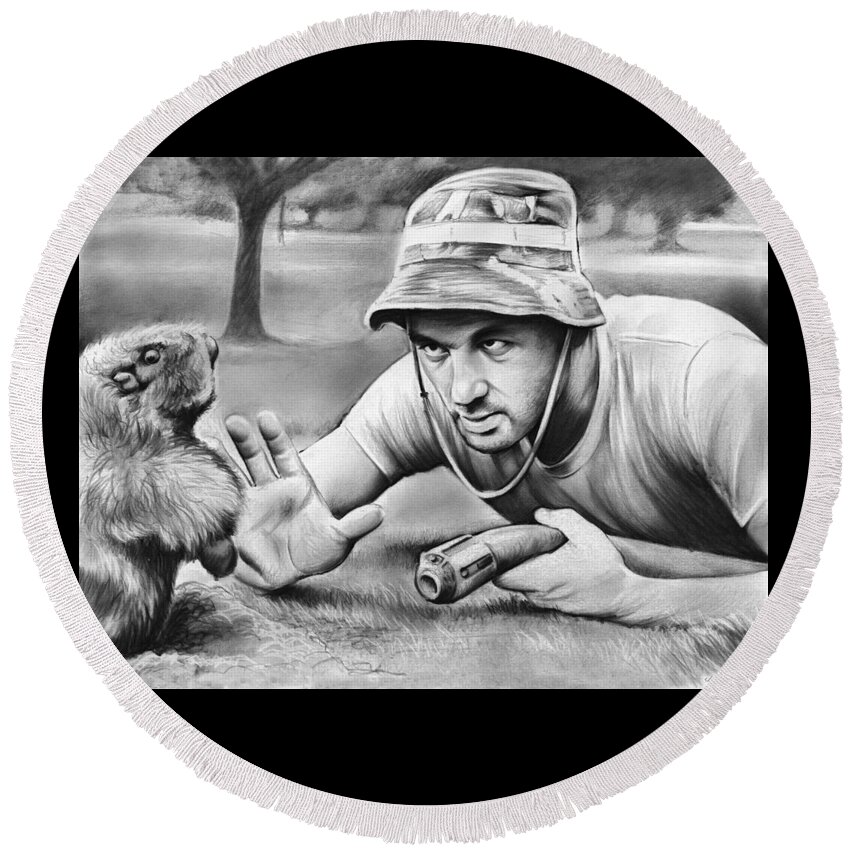 Caddyshack Round Beach Towel featuring the drawing Tribute to Caddyshack by Greg Joens