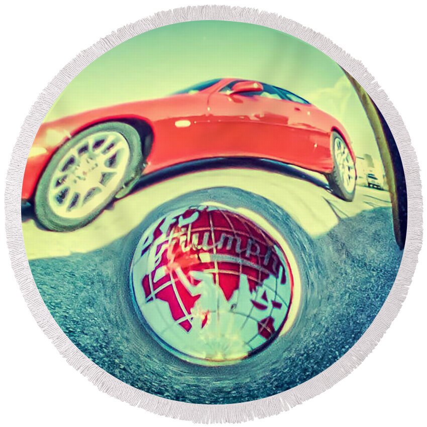 Retro Round Beach Towel featuring the photograph Triumph and Jaguar by Spikey Mouse Photography