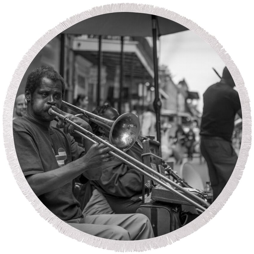 Trombone In The Big Easy Round Beach Towel featuring the photograph Trombone in New Orleans 2 by David Morefield