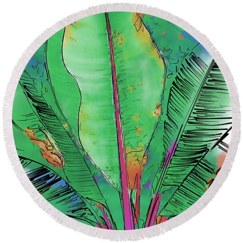 Tropical Round Beach Towel featuring the painting Tropical Foliage by Kirt Tisdale