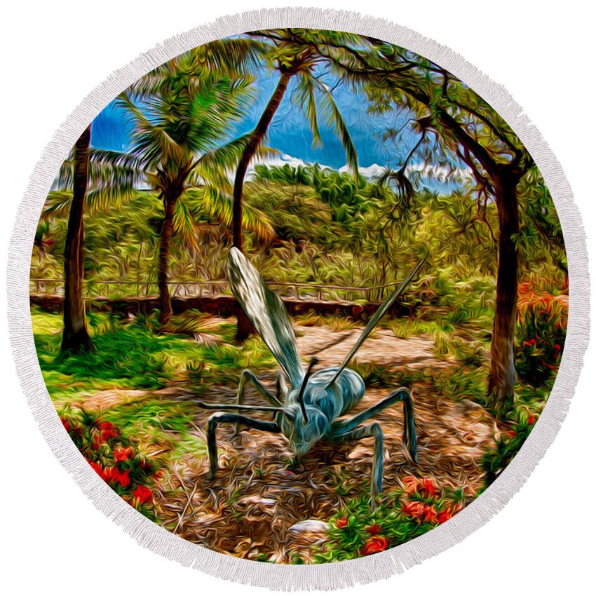 Tropical Garden Round Beach Towel featuring the painting Tropical Garden by Omaste Witkowski