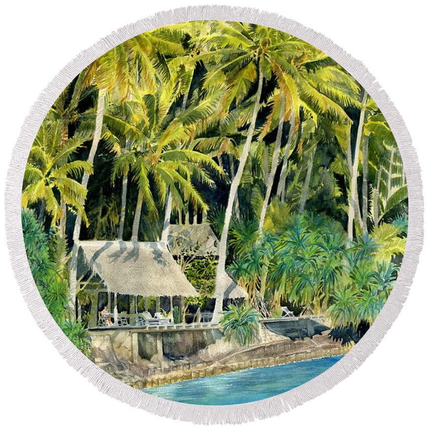 Bali Round Beach Towel featuring the painting Tropical Island by Melly Terpening