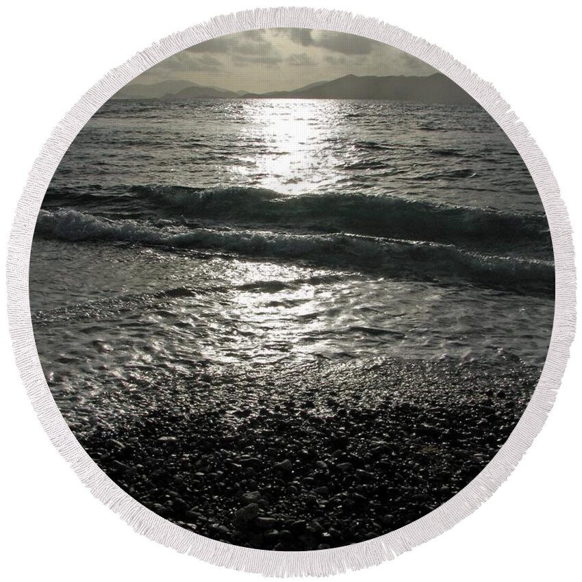Sapphire Beach Round Beach Towel featuring the photograph Tropical Mornings - Silhouettes 05 by Pamela Critchlow