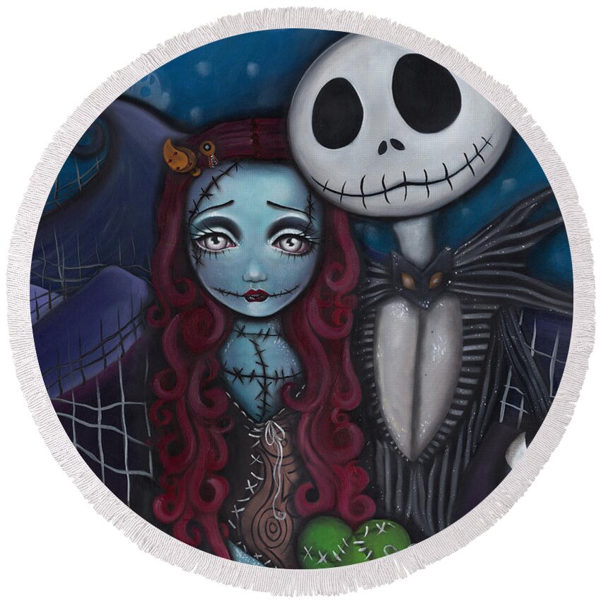 Nightmare Before Christmas Round Beach Towel featuring the painting True Love by Abril Andrade