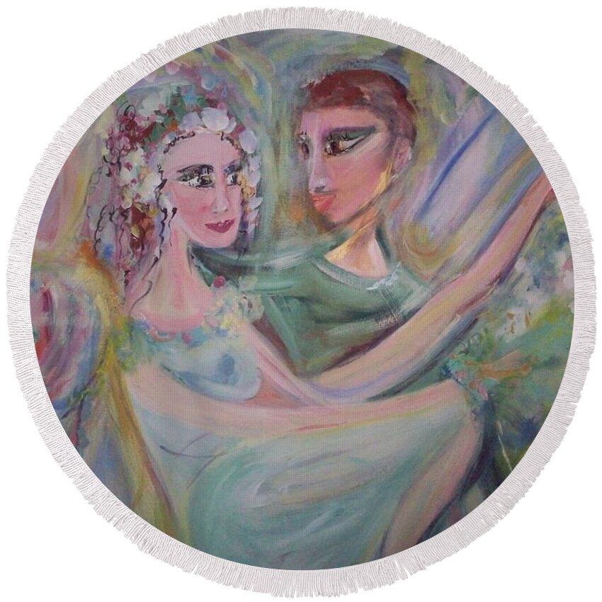 Trust Round Beach Towel featuring the painting Trust me on this by Judith Desrosiers