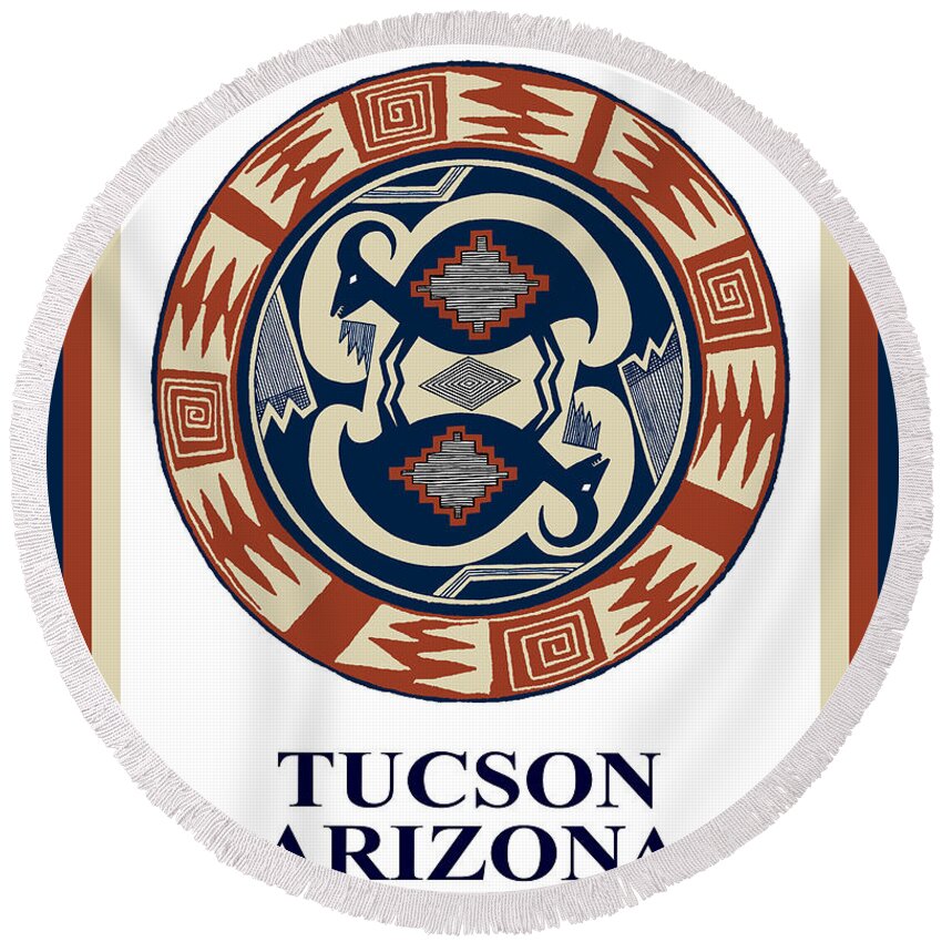Tucson Round Beach Towel featuring the digital art Tucson Arizona by Vagabond Folk Art - Virginia Vivier