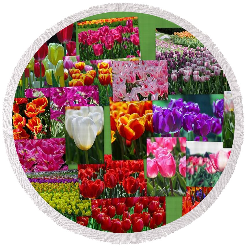 Collage Round Beach Towel featuring the photograph Tulip Collage by Allen Beatty