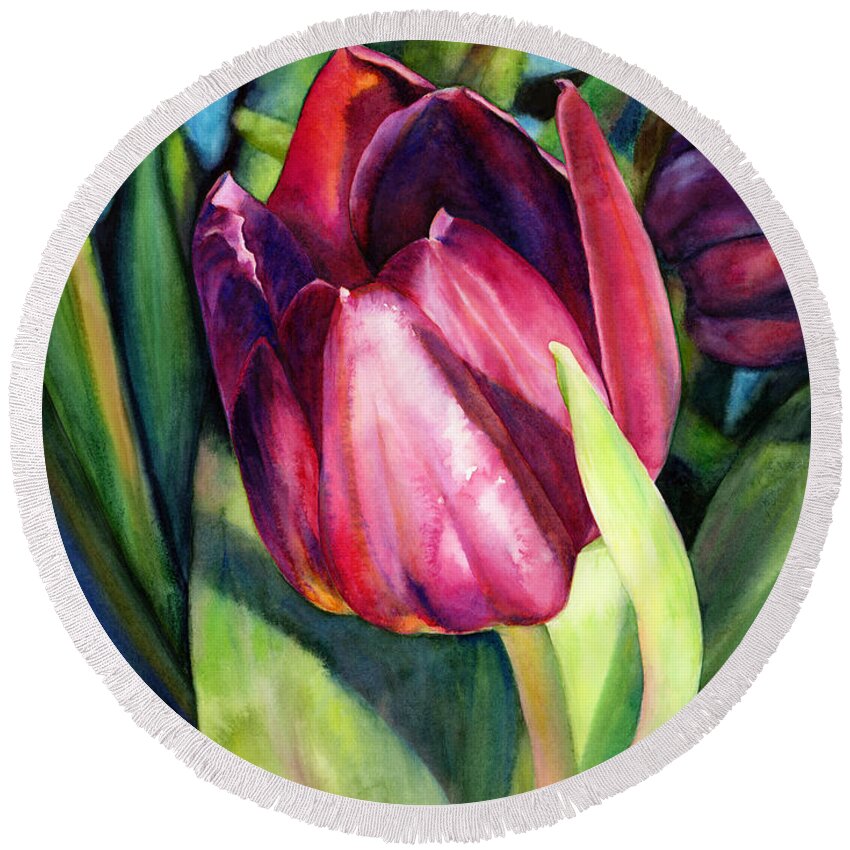 Tulip Round Beach Towel featuring the painting Tulip Delight by Hailey E Herrera