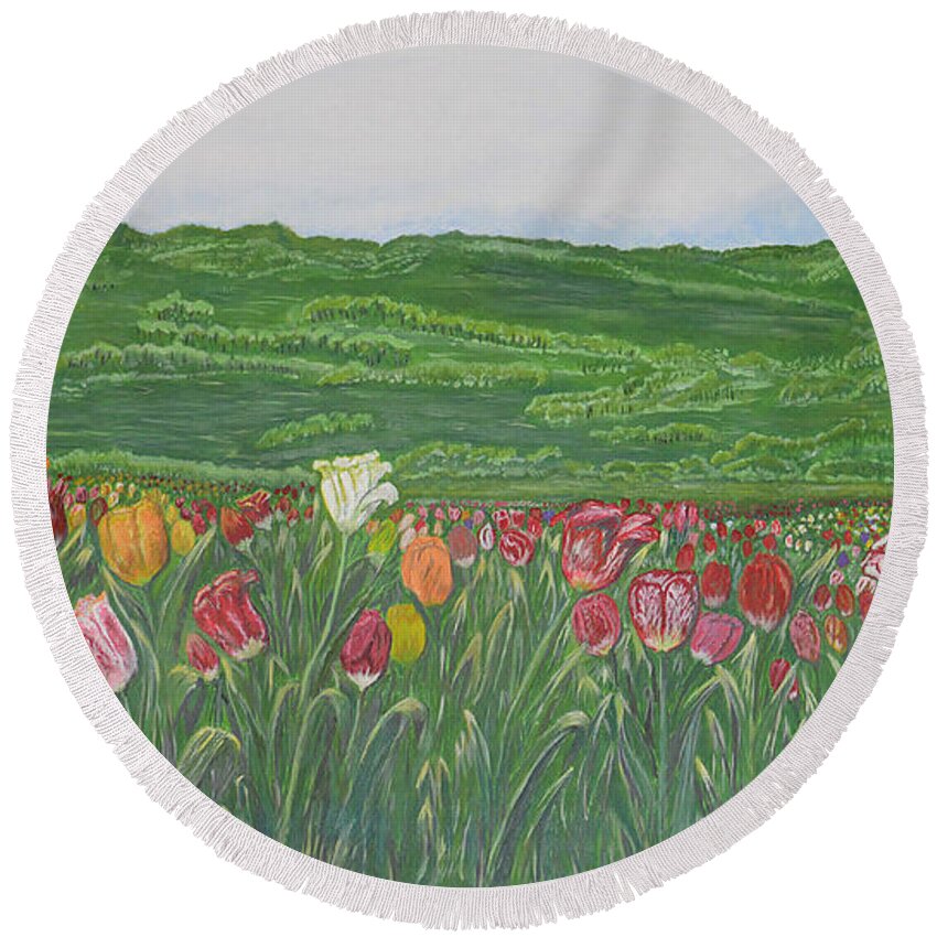 Tulip Round Beach Towel featuring the painting Tulips Dream by Felicia Tica