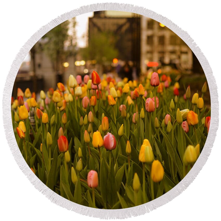 Chicago Round Beach Towel featuring the photograph Tulips in Chicago by Miguel Winterpacht