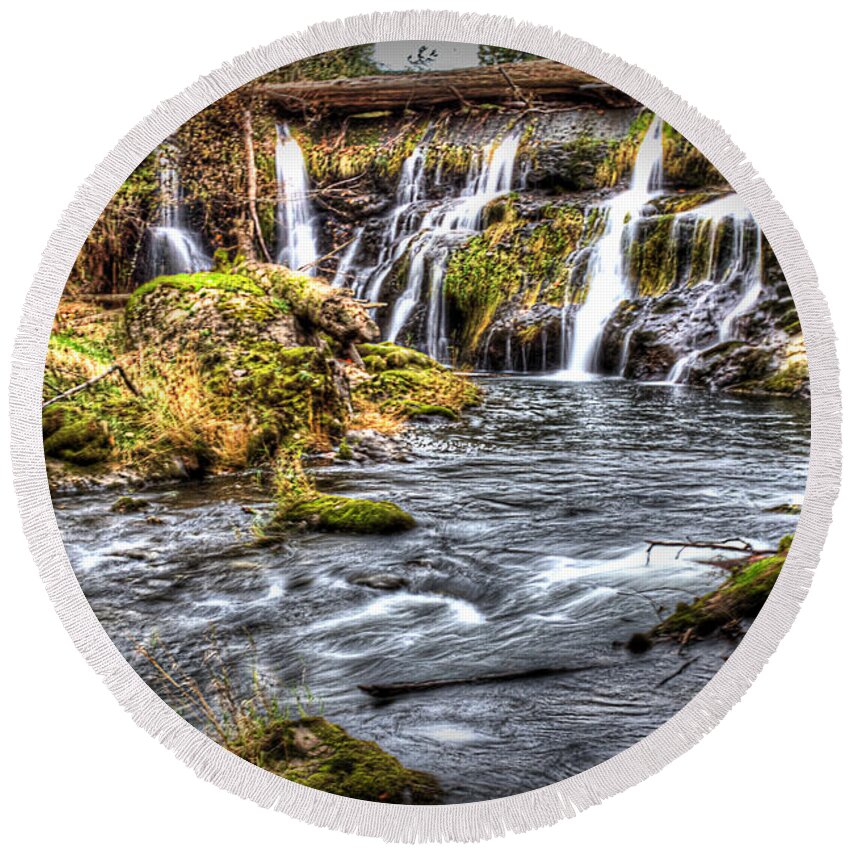 Tumwater Round Beach Towel featuring the photograph Tumwater Falls by Barry Jones