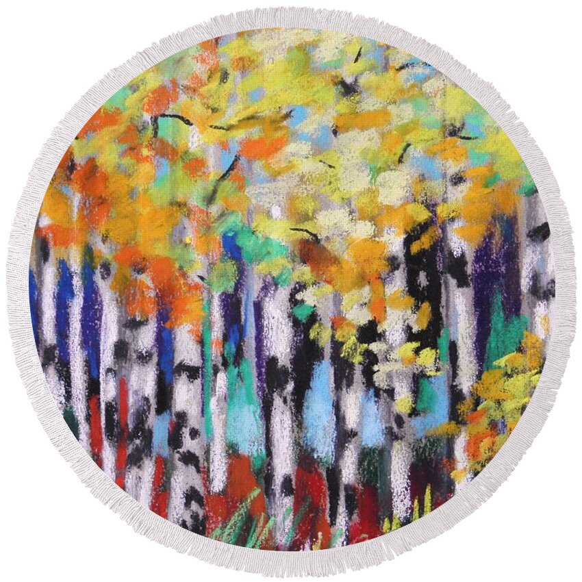 Birch Trees Round Beach Towel featuring the painting Turning Birches by John Williams