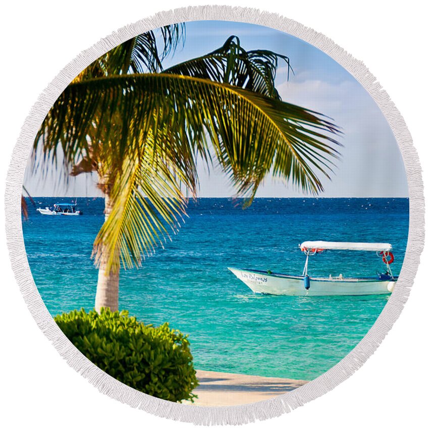 Cozumel Round Beach Towel featuring the photograph Turquoise waters in Cozumel by Mitchell R Grosky