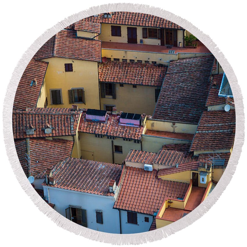 Europe Round Beach Towel featuring the photograph Tuscan Rooftops by Inge Johnsson