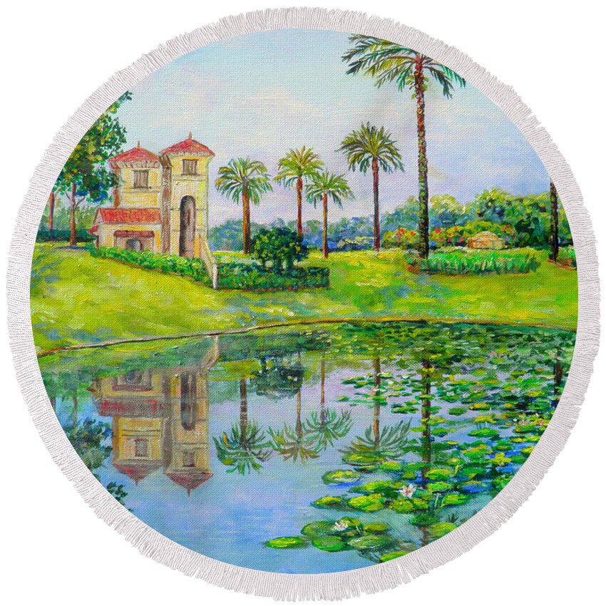 Florida Round Beach Towel featuring the painting Tuscana Reflection by Lou Ann Bagnall