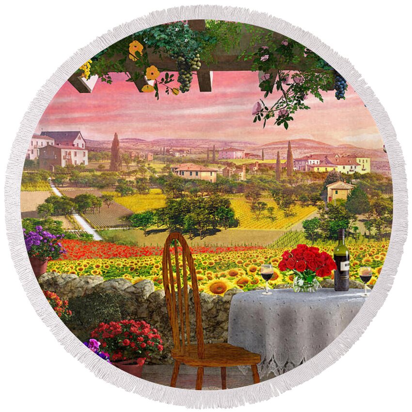 Italy Round Beach Towel featuring the digital art Tuscany Hills by MGL Meiklejohn Graphics Licensing