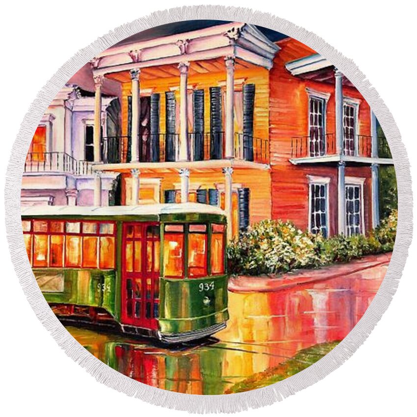 New Orleans Round Beach Towel featuring the painting Twilight in the Garden District by Diane Millsap