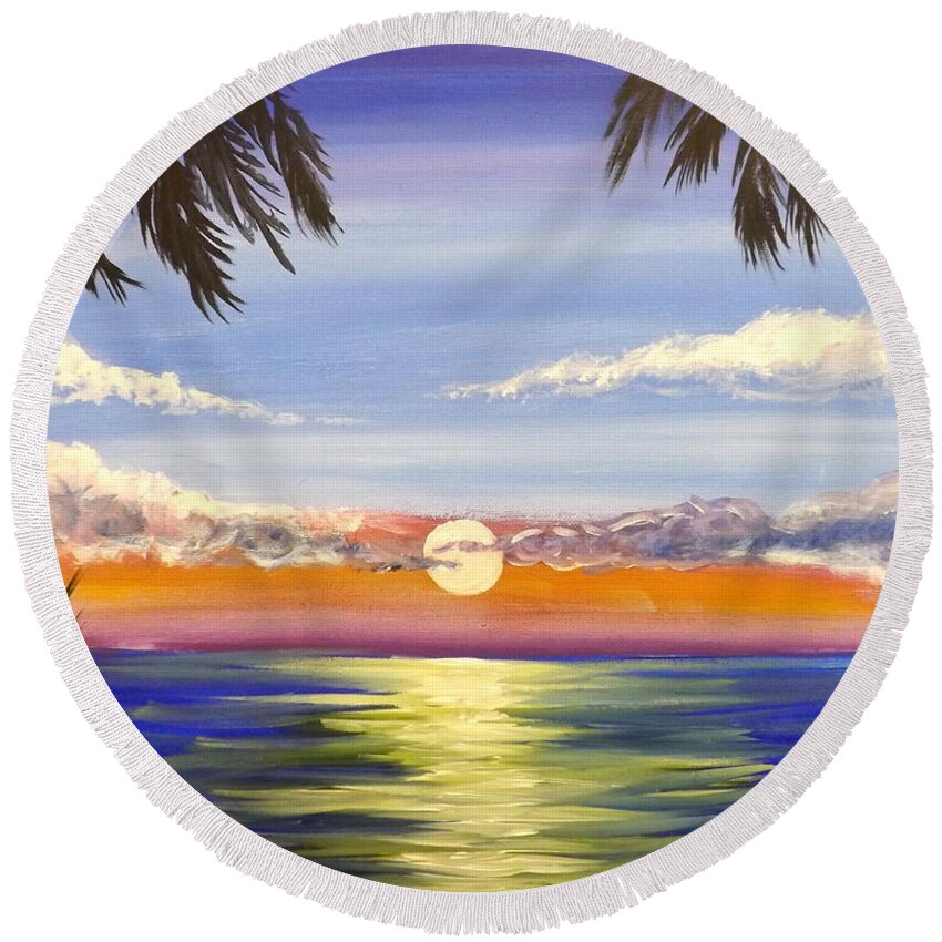 Twin Palms Round Beach Towel featuring the painting Twin Palms by Darren Robinson