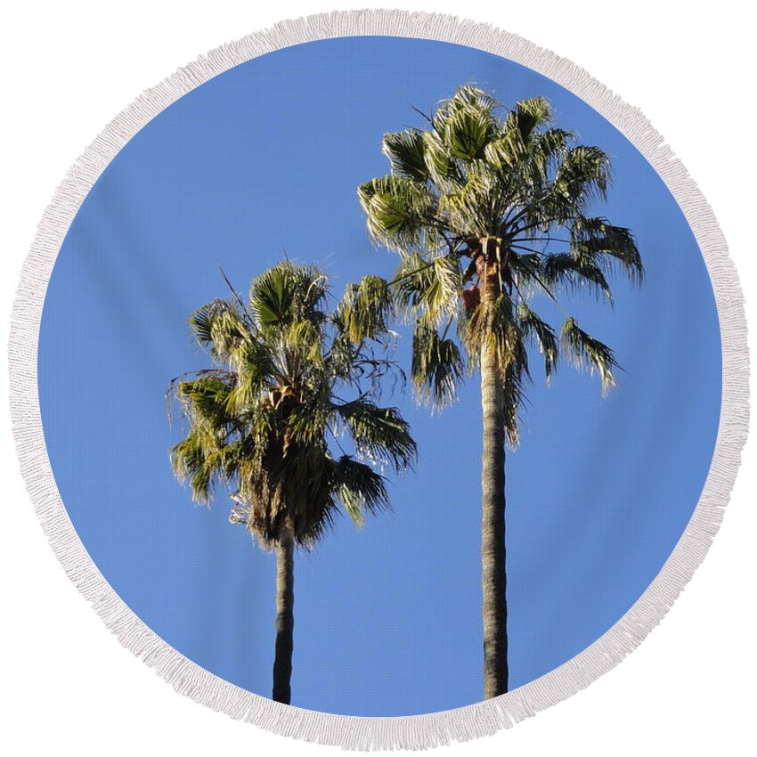 Palm Tree Round Beach Towel featuring the photograph Twin Palms by Shannon Grissom