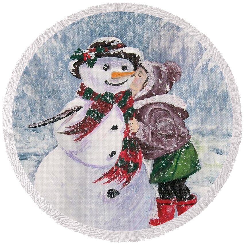 Twig Round Beach Towel featuring the painting Twinkle in His Eye by Sharon Duguay