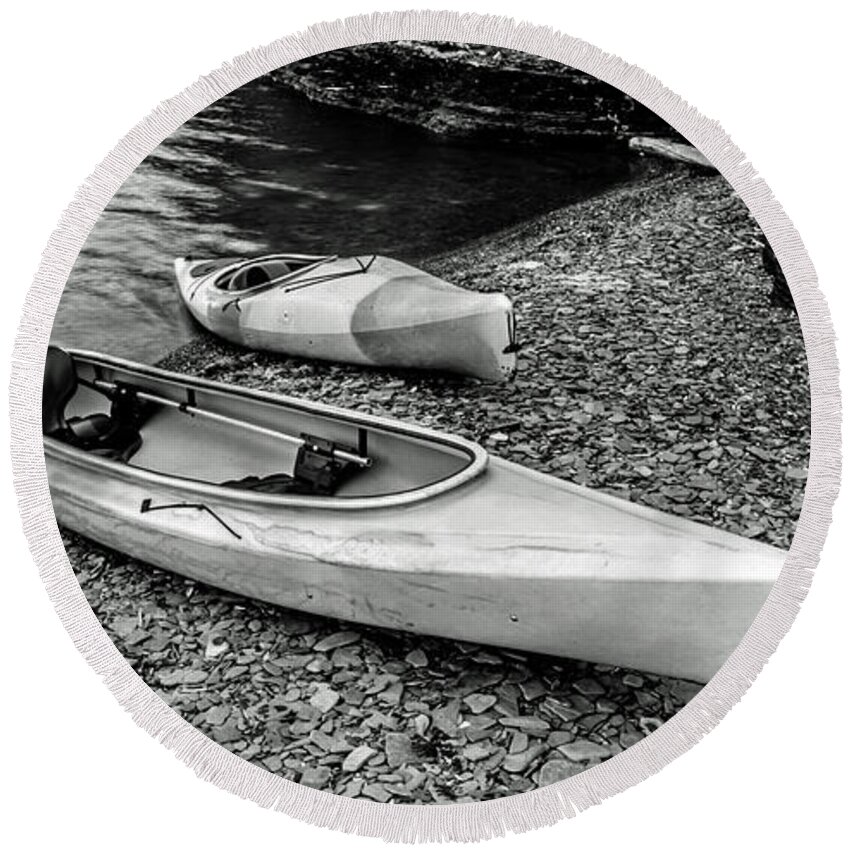 Kayak Round Beach Towel featuring the photograph Two Kayaks on Seneca Lake by Photographic Arts And Design Studio