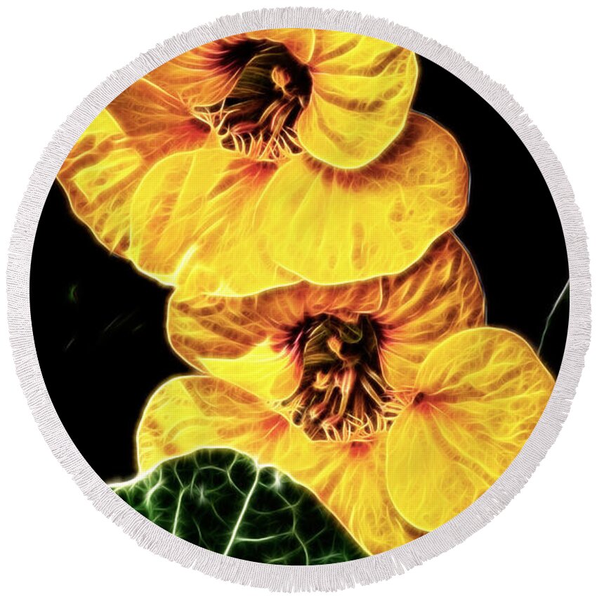 Nasturtium Round Beach Towel featuring the photograph Two Shy Sisters fractal by Weston Westmoreland