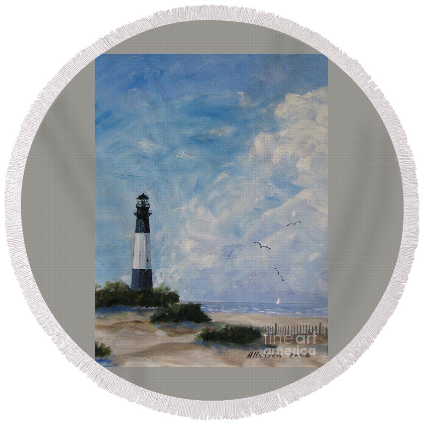 Savannah Round Beach Towel featuring the painting Tybee Light by Stanton Allaben