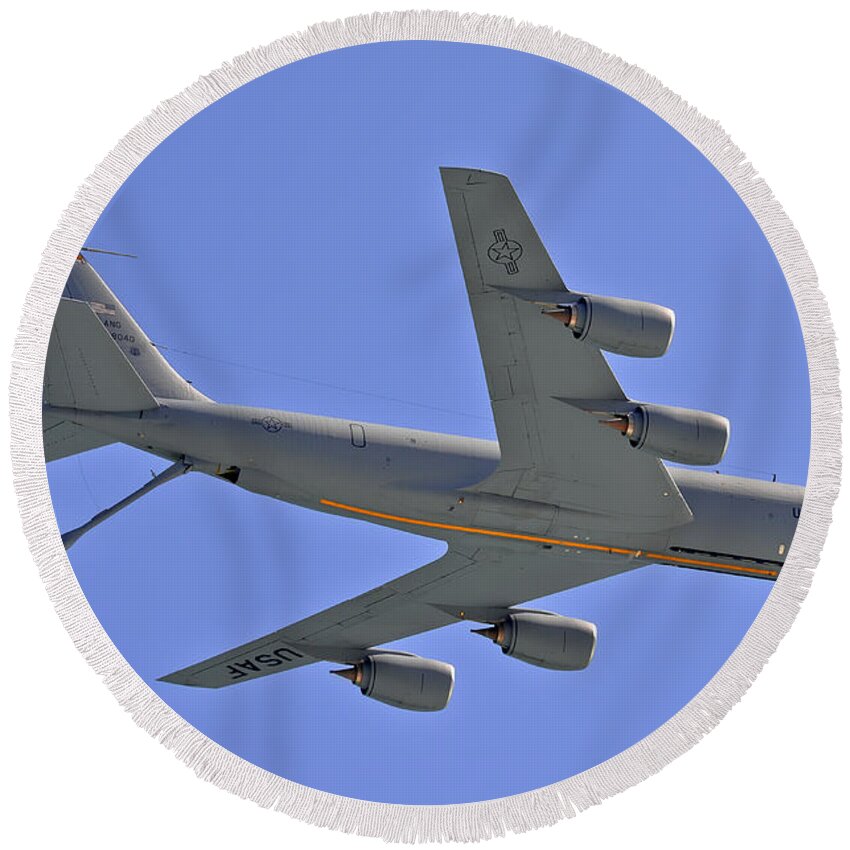 Jet Round Beach Towel featuring the photograph U S Air Force Flyover by DigiArt Diaries by Vicky B Fuller