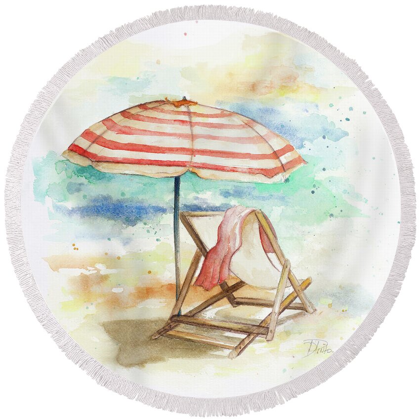 Umbrella Round Beach Towel featuring the digital art Umbrella On The Beach II by Patricia Pinto