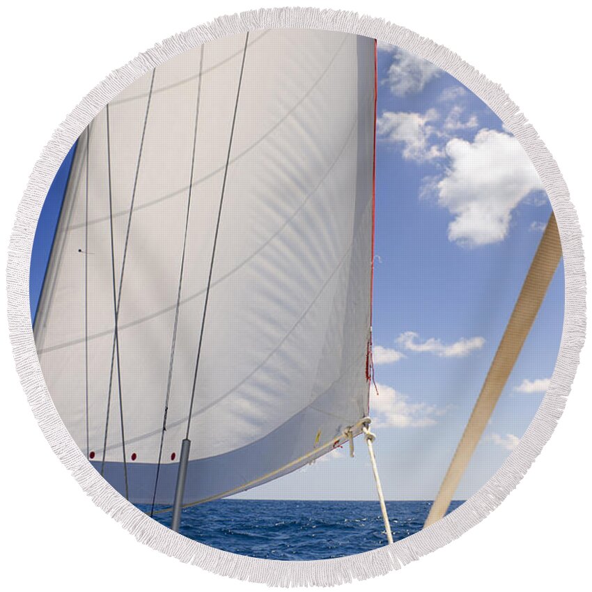Sail Round Beach Towel featuring the photograph Under sail by Alexey Stiop