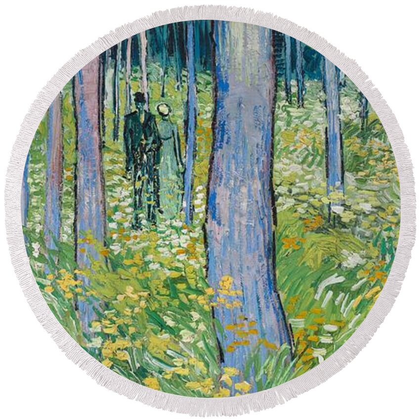 Van Gogh Round Beach Towel featuring the painting Undergrowth With Two Figures, 1890 by Vincent van Gogh