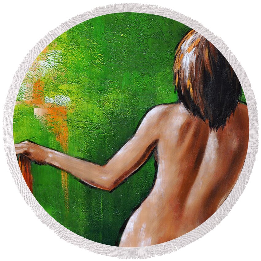 Nude Round Beach Towel featuring the painting Undressed by Glenn Pollard